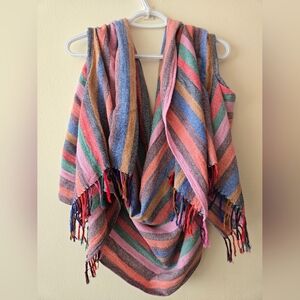 Madewell OS Multicolor Striped Silk And Cotton Blend Wrap With Arm Holes.